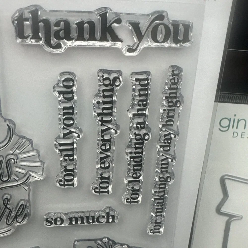 Gina K. Designs THANK YOU GREETINGS Clear Stamp Set  Banner Die New sentiments